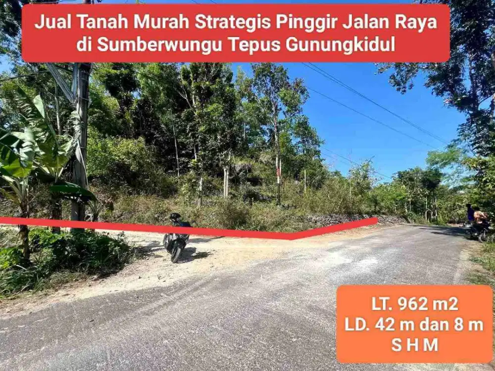 Jual tanah pinggir jalan raya murah strategis shm di Sumberwungu Tepus Gunungkidul