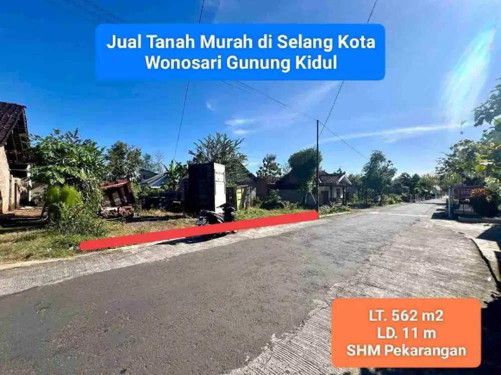 Jual tanah pinggir jalan raya di kota wonosari Gunungkidul strategis dekat fasilitas umum