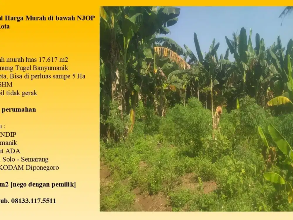 Dijual Tanah Harga 1jt/m2 di bawah NJOP Semarang Kota