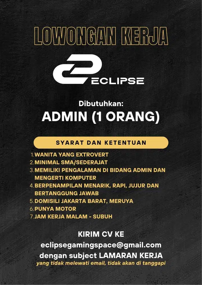 DIBUTUHKAN ADMIN JAM KERJA MALAM