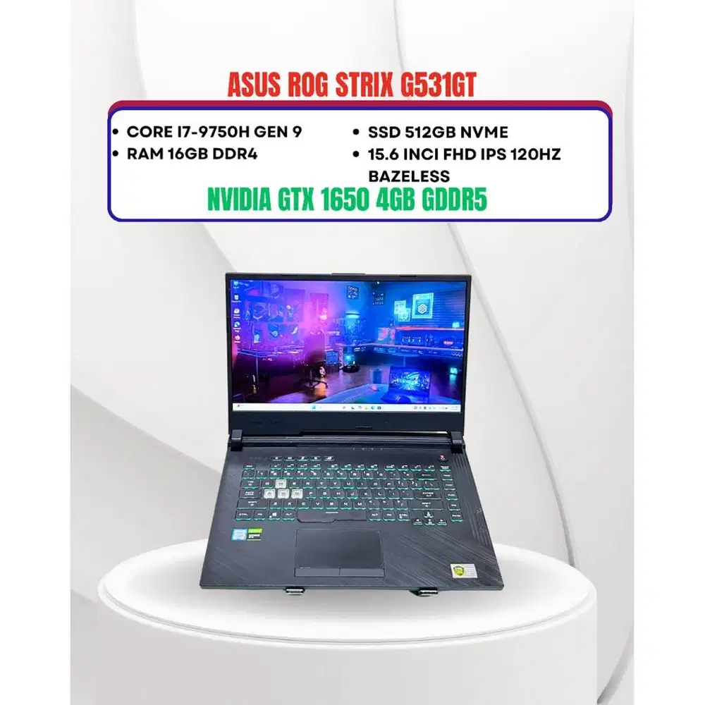 ASUS ROG STRIX G531GT CORE I7-9750H GTX 1650 4GB RAM 16GB SSD 512GB 14