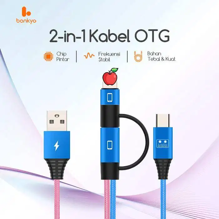 Bonkyo Kabel OTG 2-in-1 Bonkyo Multi Perangkat Lightning Type-C USB