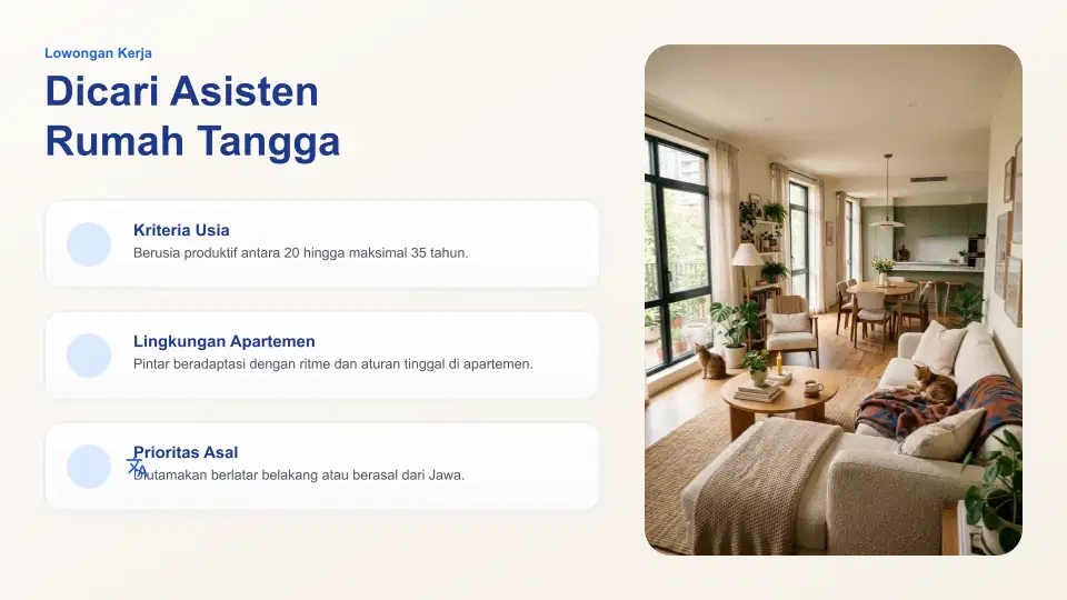 Sedang mencari Asisten Rumah Tangga