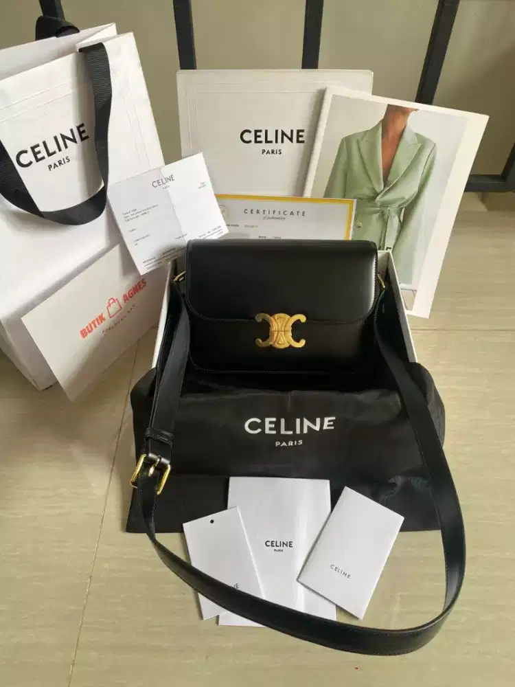 Nego Preloved Medium Triomphe Bag In Shiny Calfskin Black Authentic
