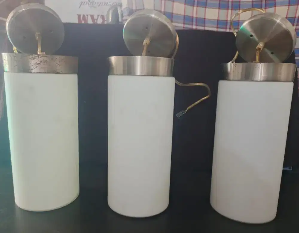 Set 3 Lampu Gantung Minimalis Silinder Kaca Susu Premium Vintage