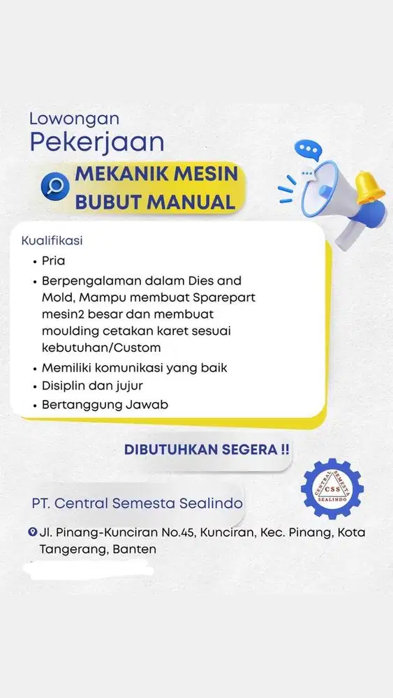 DIBUTUHKAN SEGERA OPERATOR MESIN BUBUT MANUAL