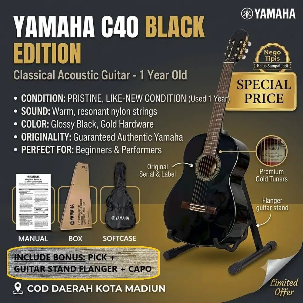 Dijual Fantastis: Yamaha C40 Black Edition (Fullset + Bonus Stand)