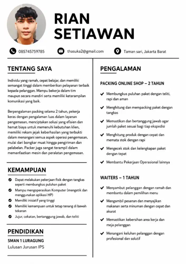 Mencari Pekerjaan Staff Packing / Warehouse / Helper Gudang