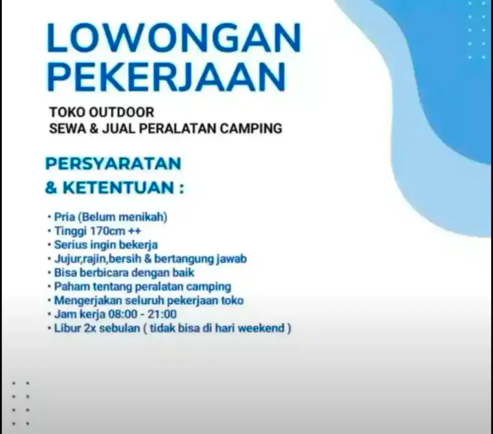 LOWONGAN KERJA TOKO ALAT CAMPING