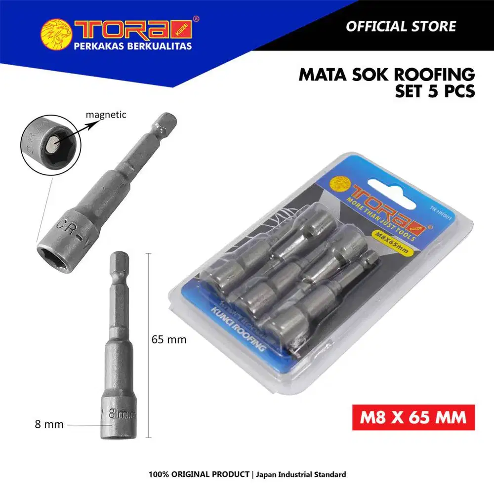 TORA Mata Sok Roofing M8x65mm (5 Pcs)/Magnetic Nut Setter/Mur Driver S
