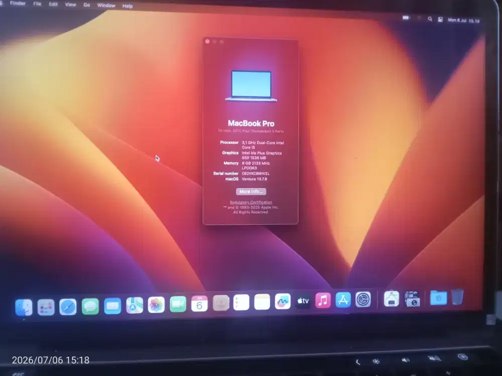 Jual Macbook Pro 2017 Touchbar 8/256 Mulus Normal Siap Pakai