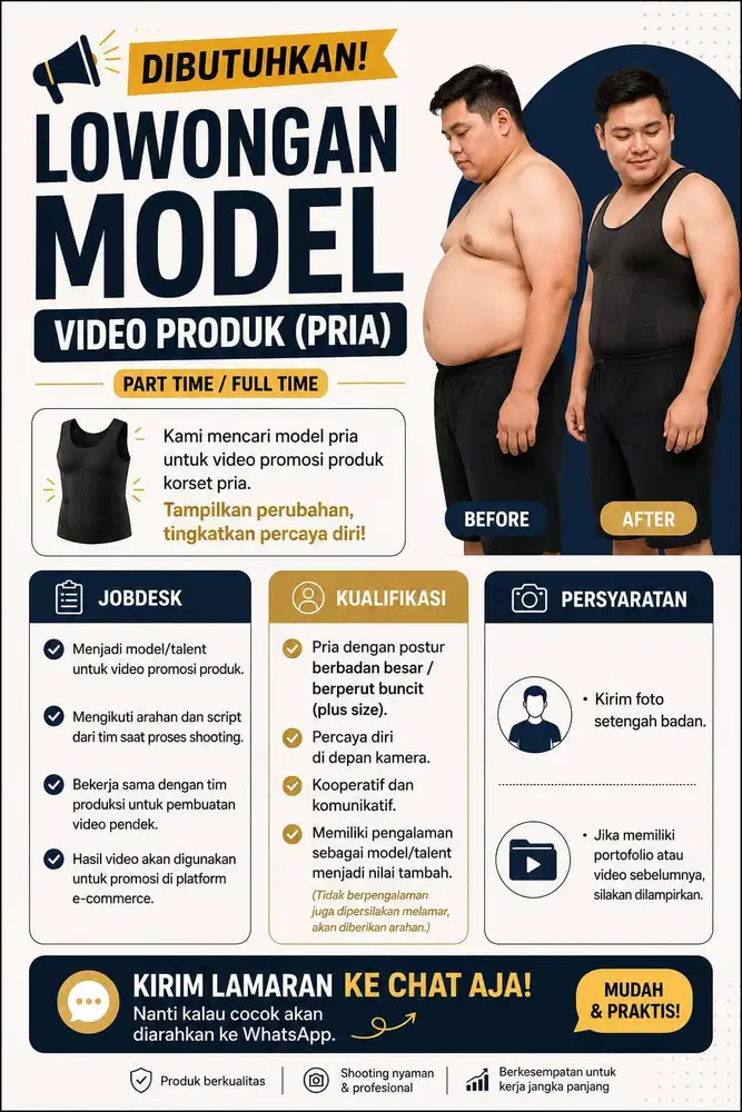 DICARI MODEL PRIA PLUS SIZE UNTUK VIDEO PRODUK!!