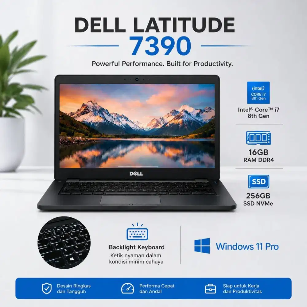Laptop Dell Latitude 7390 Intel Core i7 Gen 8th RAM 16GB Layar Full HD