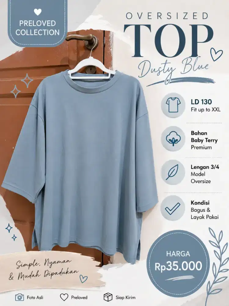 Atasan Oversize Dusty Blue Wanita LD 130 Preloved