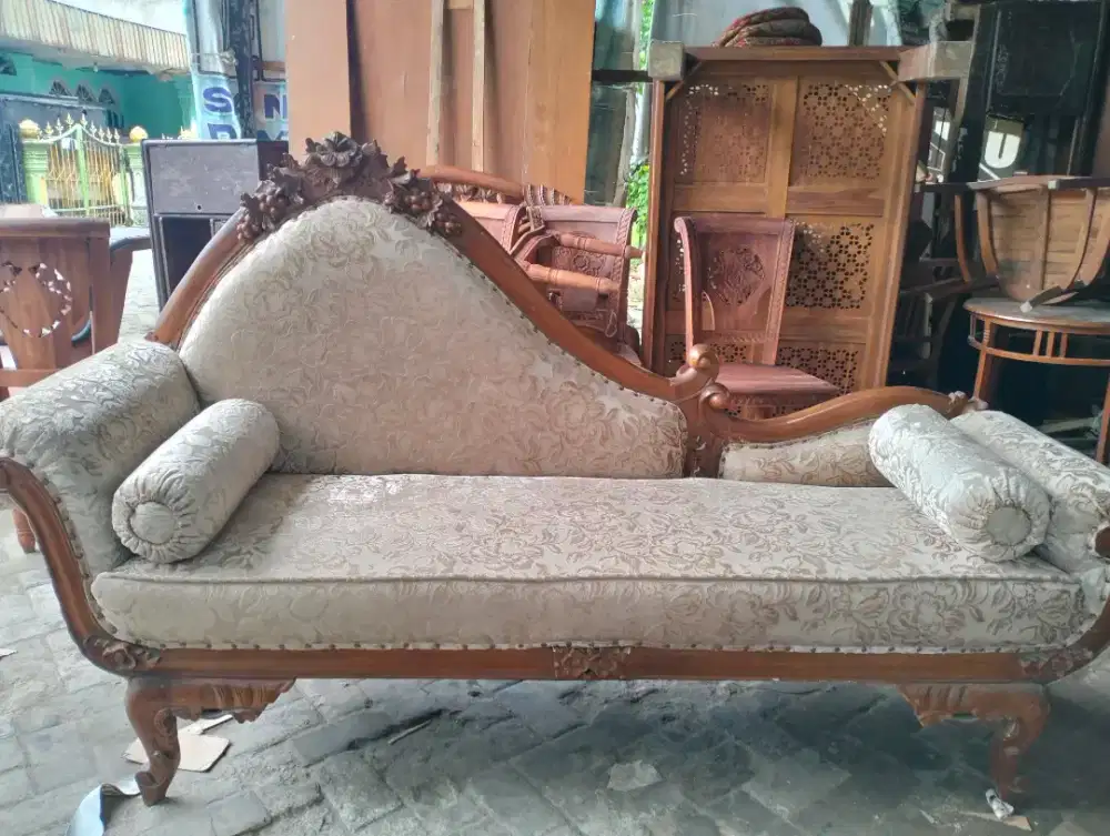sofa single jati Jepara asli kain baru