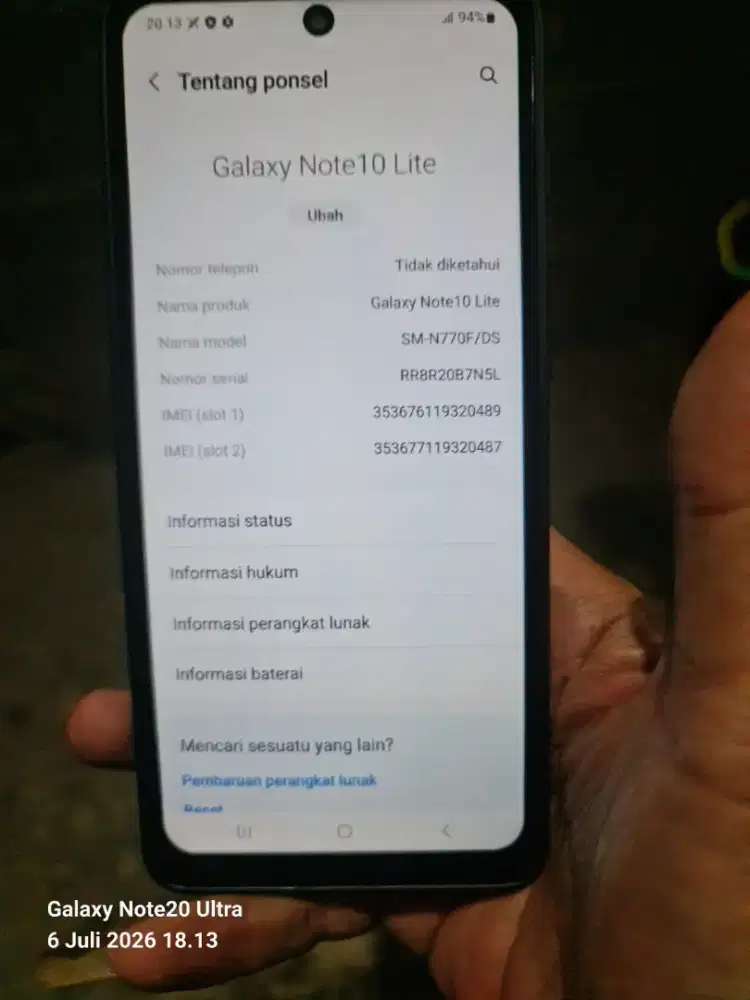 Samsung Note 10 lite 8+8 internal 128