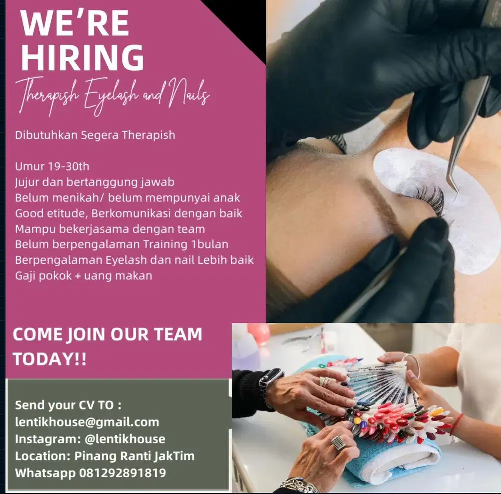 Lowongan kerja Eyelash and Nails