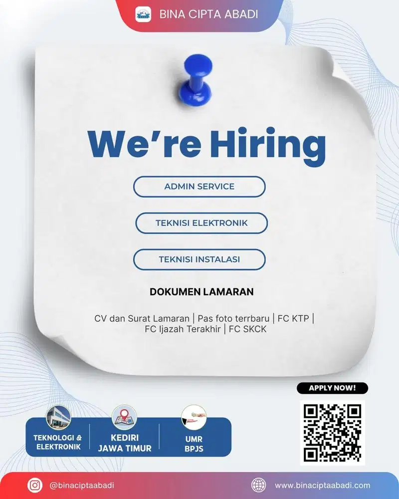 Loker Teknisi dan Admin Kediri