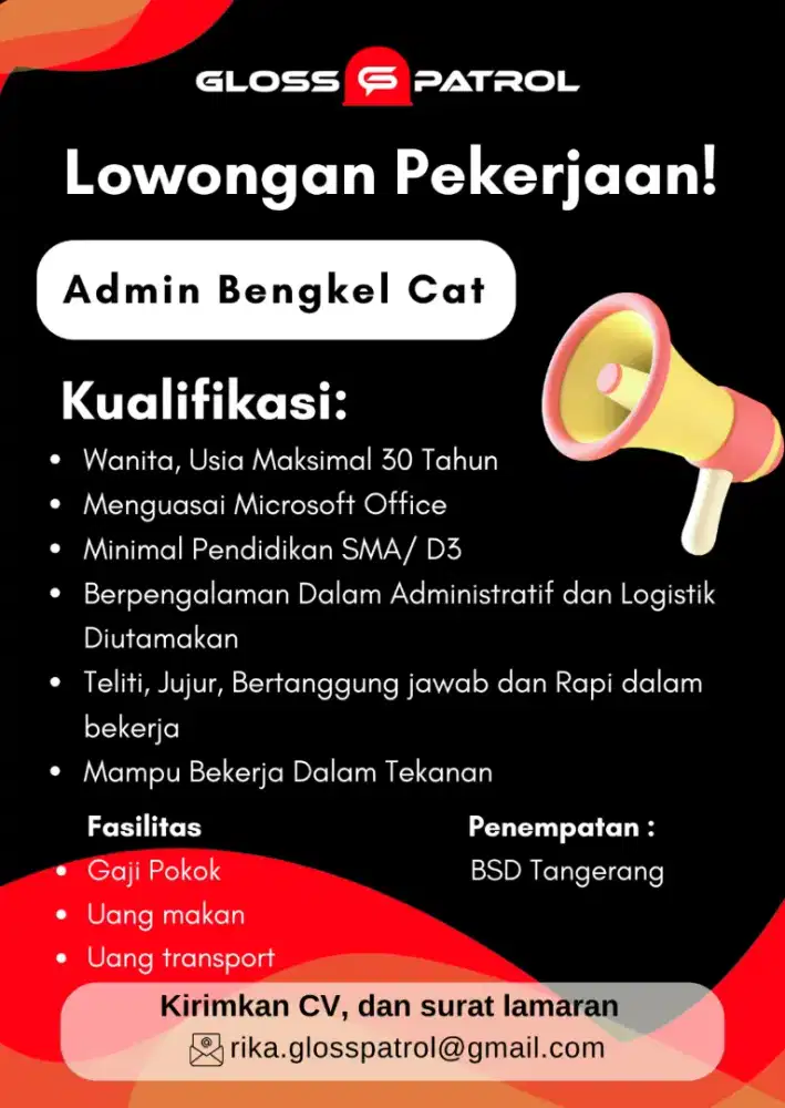 Loker Admin bengkel cat
