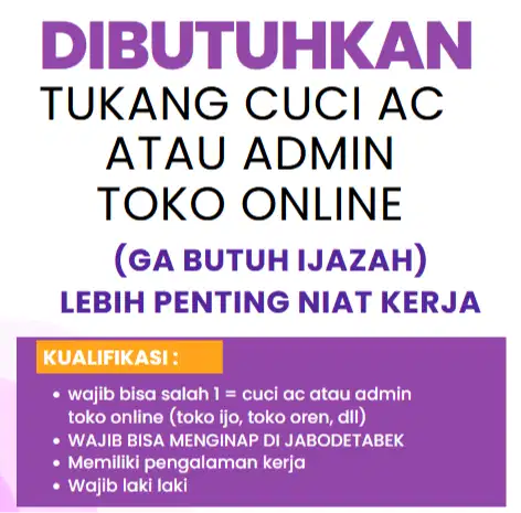 dibutuhkan admin bebersih apartemen dan admin toko online