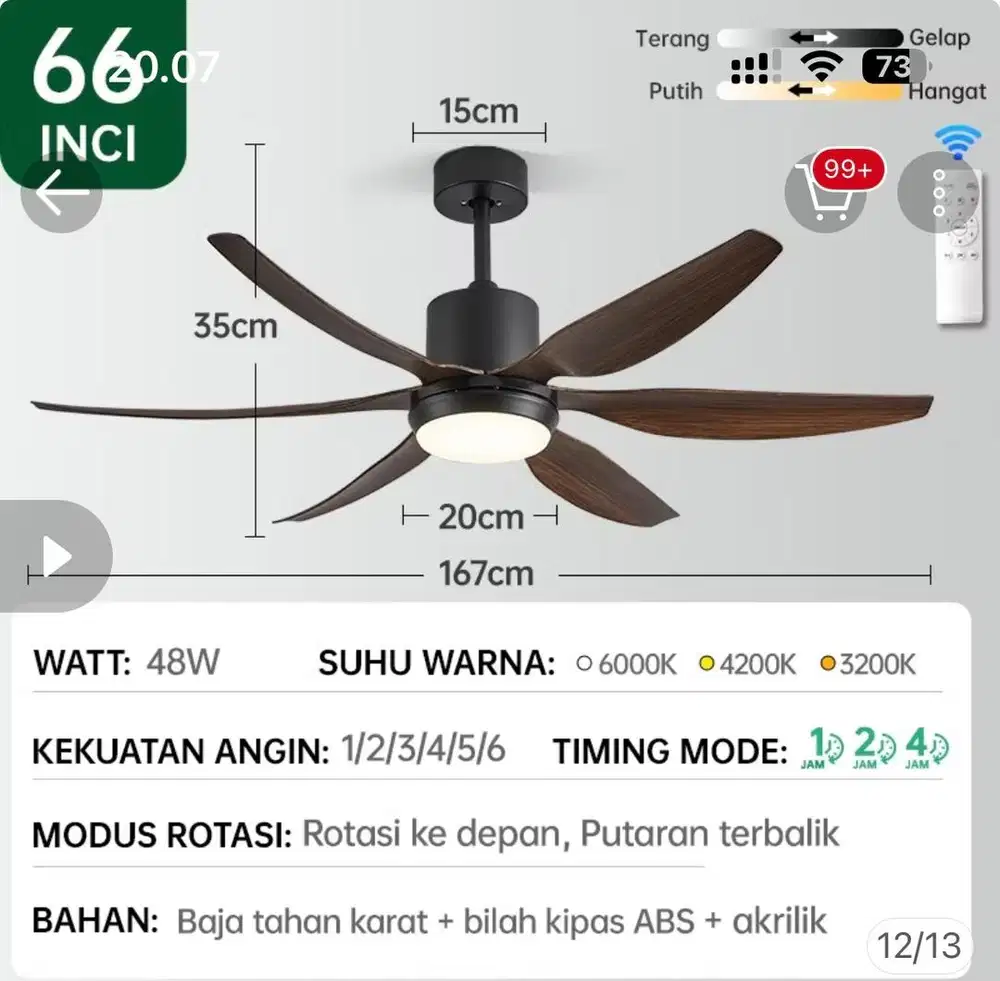 Kipas angin gantung & Lampu Merk Gogeous