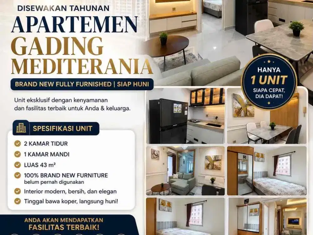 disewakan apartemen gading mediterania kelapa gading 2 kamar full furnish