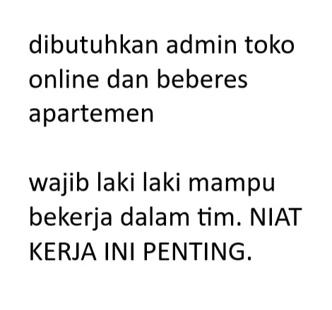 laki laki bisa toko online atau bisa menginap siap bebersih apartemen