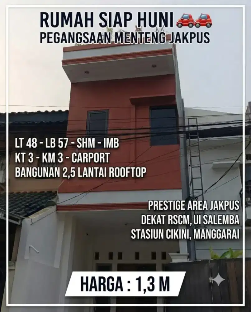 RUMAH MURAH SIAP HUNI PRESTIGE AREA PEGANGGSAAN MENTENG JAKPUS