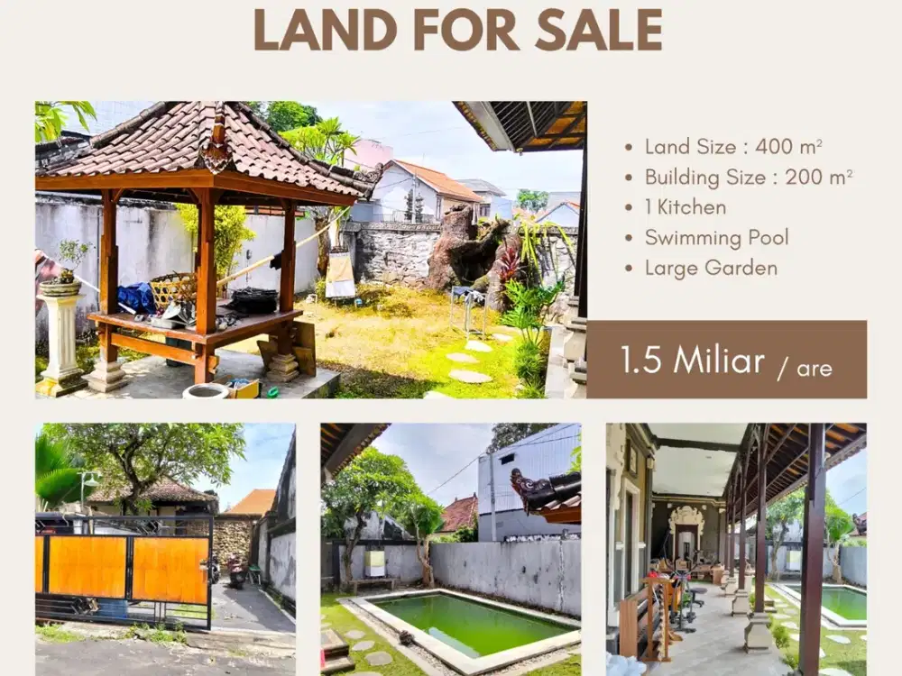 FOR SALE LAND 400 m2 BONUS OLD HOUSE AT SANUR DENPASAR
