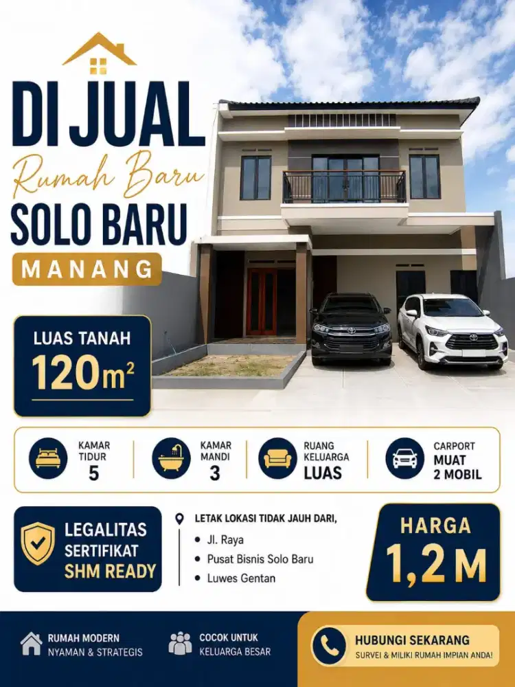 CLUSTER 2 LANTAI DI MANANG GROGOL SUKOHARJO