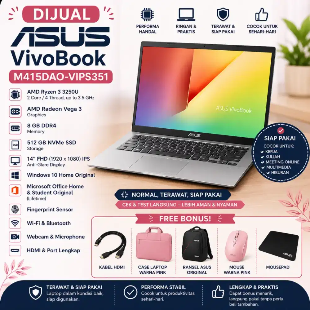 DIJUAL NEGO TIPIS SECOND LAPTOP ASUS VivoBook M415DAO-VIPS351