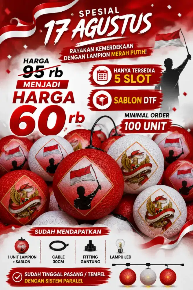 Spesial 17 agustus, lampu lampion gantung merah dan putih + sablon