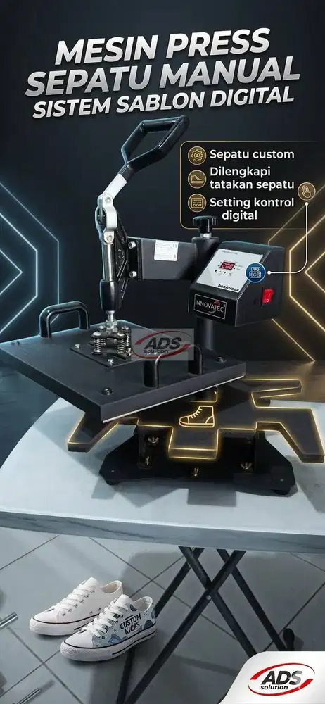 MESIN PRESS SEPATU CUSTOM SISTEM SABLON DIGITAL