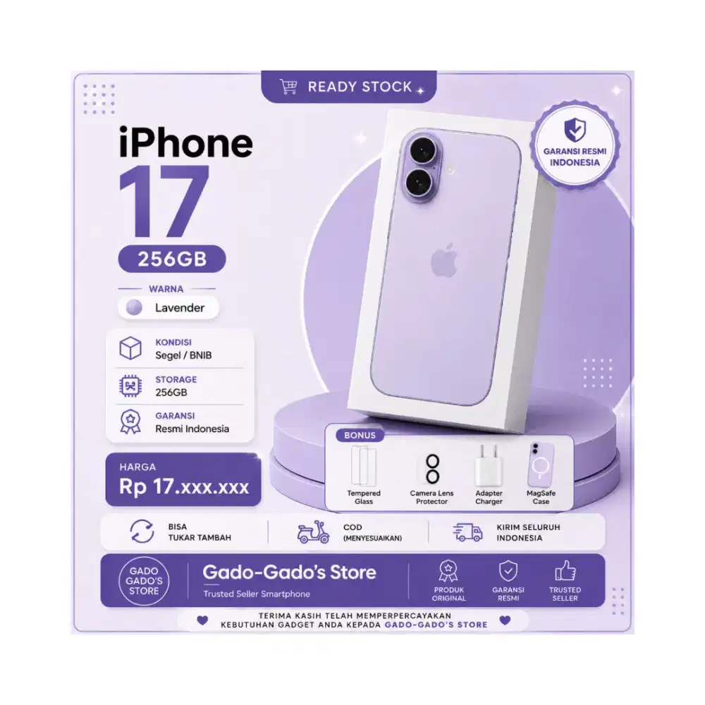 iPhone 17 256GB – Lavender | BNIB | Garansi Resmi Indonesia Bli-bli