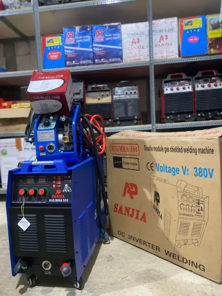 MESIN LAS MIG CO2 500A 3 PHASE AP SANJIA FCAW LISTRIK INVERTER IGBT DC