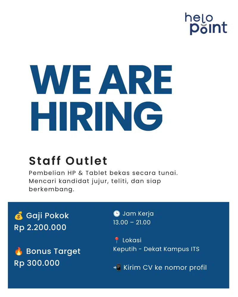 Loker Siang Staff Outlet Beli HP Bekas Lokasi Keputih - Lowongan Kerja
