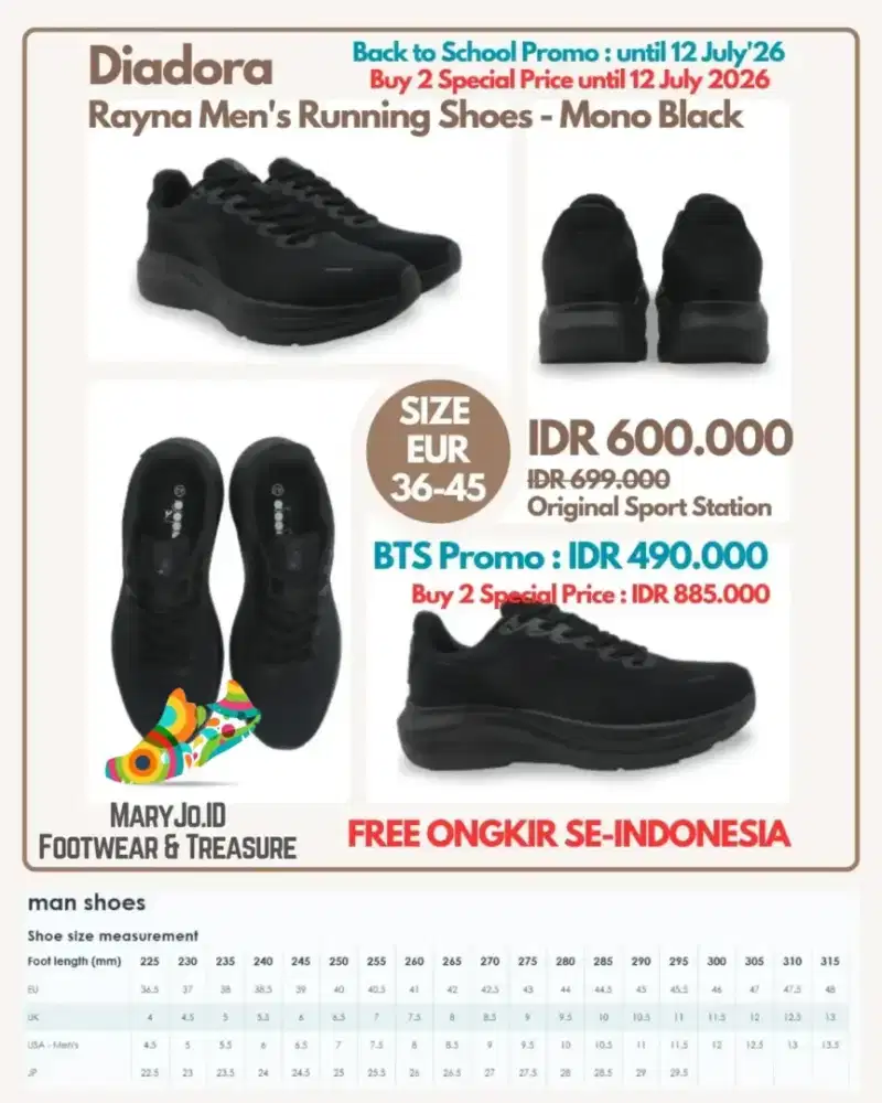 Diadora Rayna Men's Running Shoes - Mono Black : Size 36-45