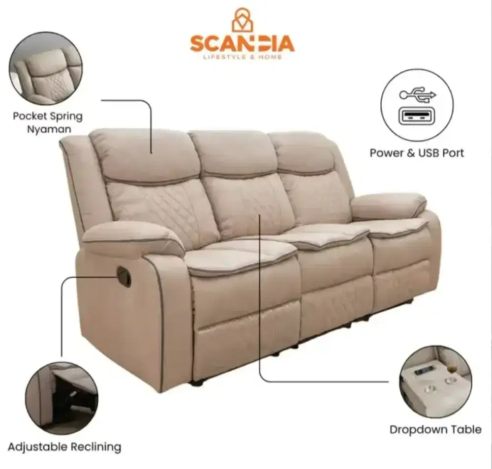 SCANDIA Sofa Recliner 3 Seater Dahlberg
