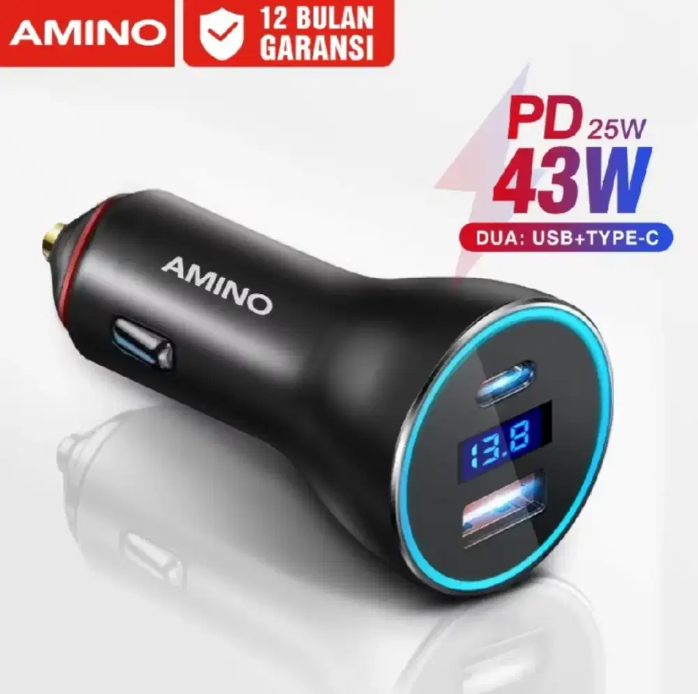 AMINO Car Charger 43 Watt Type C PD + USB A Quick Charge 3.0