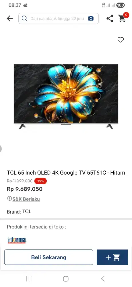 Tcl 65 inch qled 4k google tv 65t61c