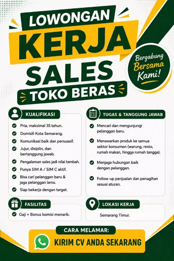 Lowongan Kerja Sales / Marketing Lokasi Semarang