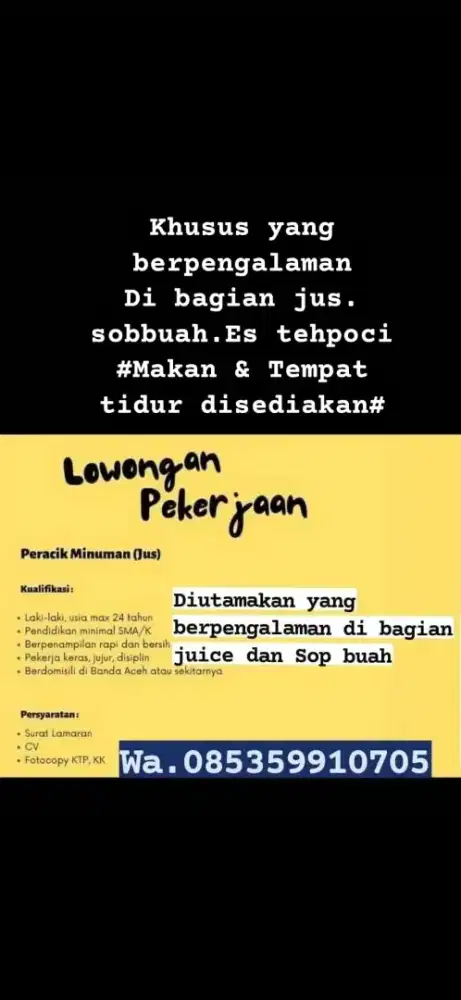 Di butuhkan yang sudah berpengalaman