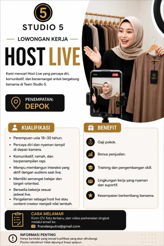 Dibutuhkan Host Live Jualan