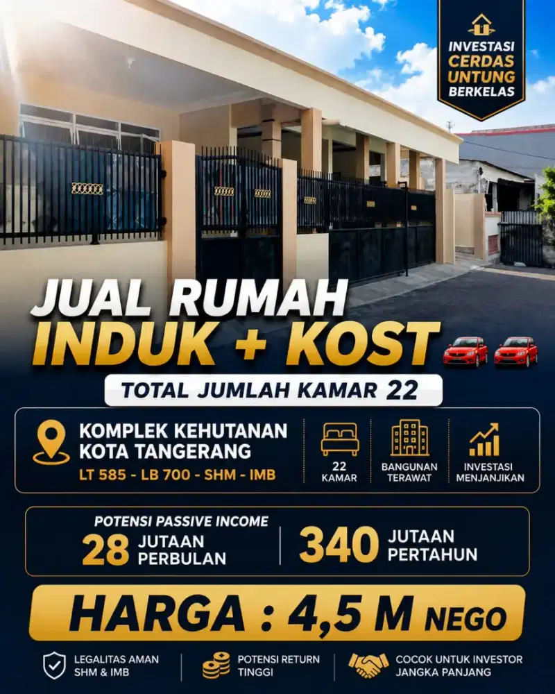 JUAL RUMAH INDUK PLUS KOST KOSAN KOMPLEK KEHUTANAN KOTA TANGERANG