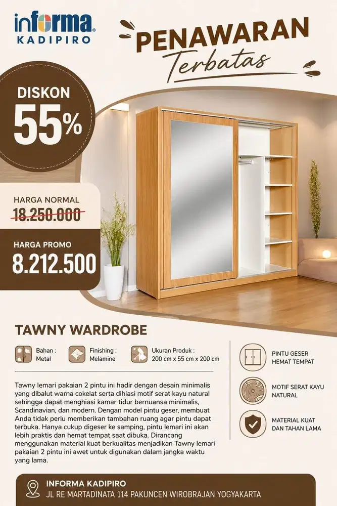 Almasi besi 3 pintu sleding