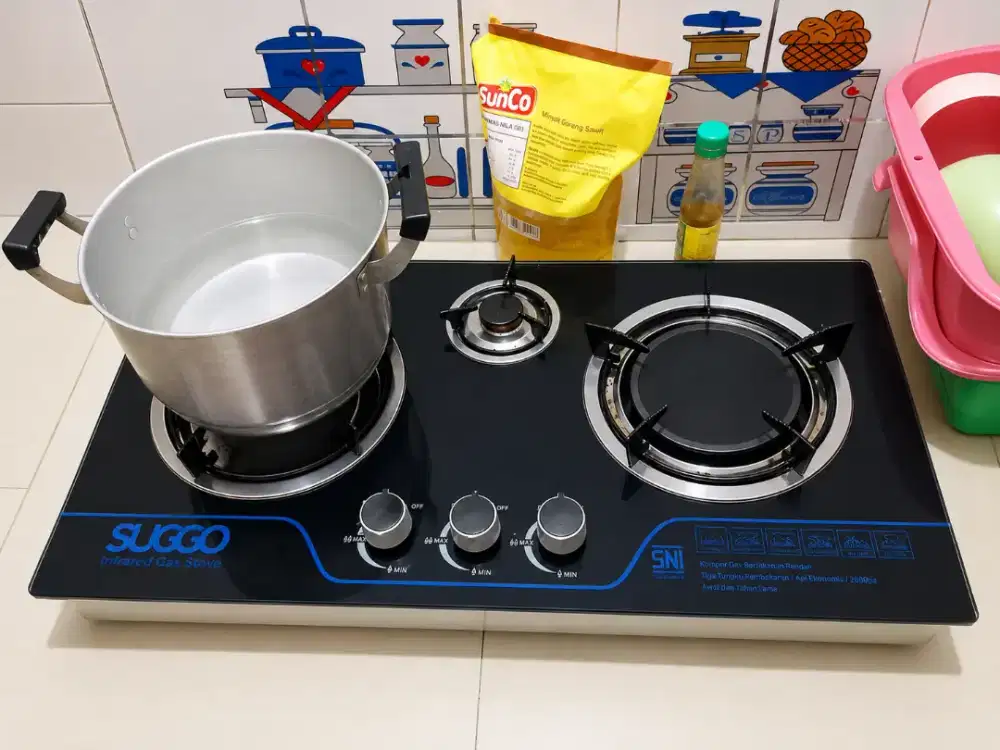 Kompor gas sugo, tempered glass dan stainless