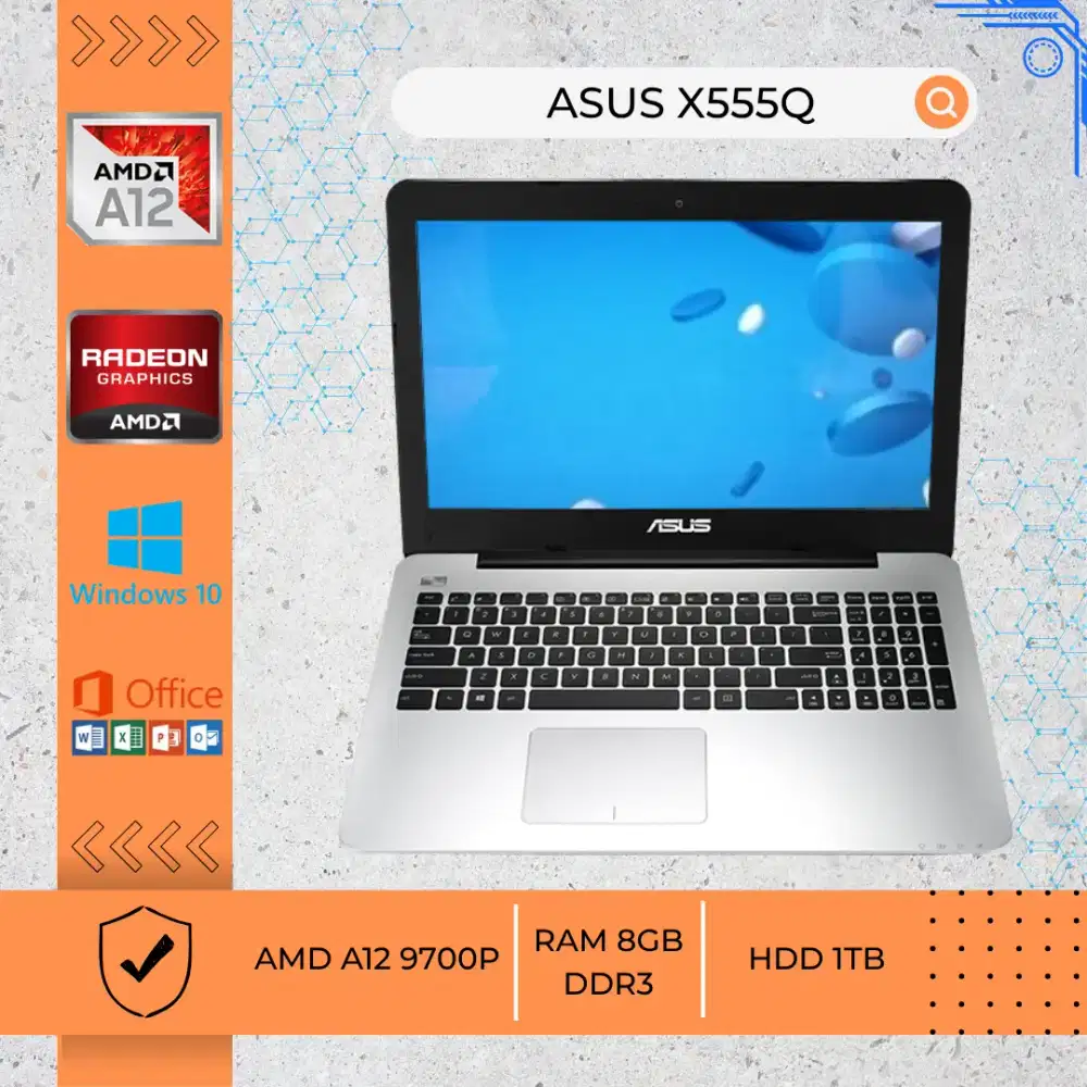 LAPTOP BEKAS ASUS X555Q AMD A12 9700P RAM 8GB DDR3 HDD 1TB 15,6INCH