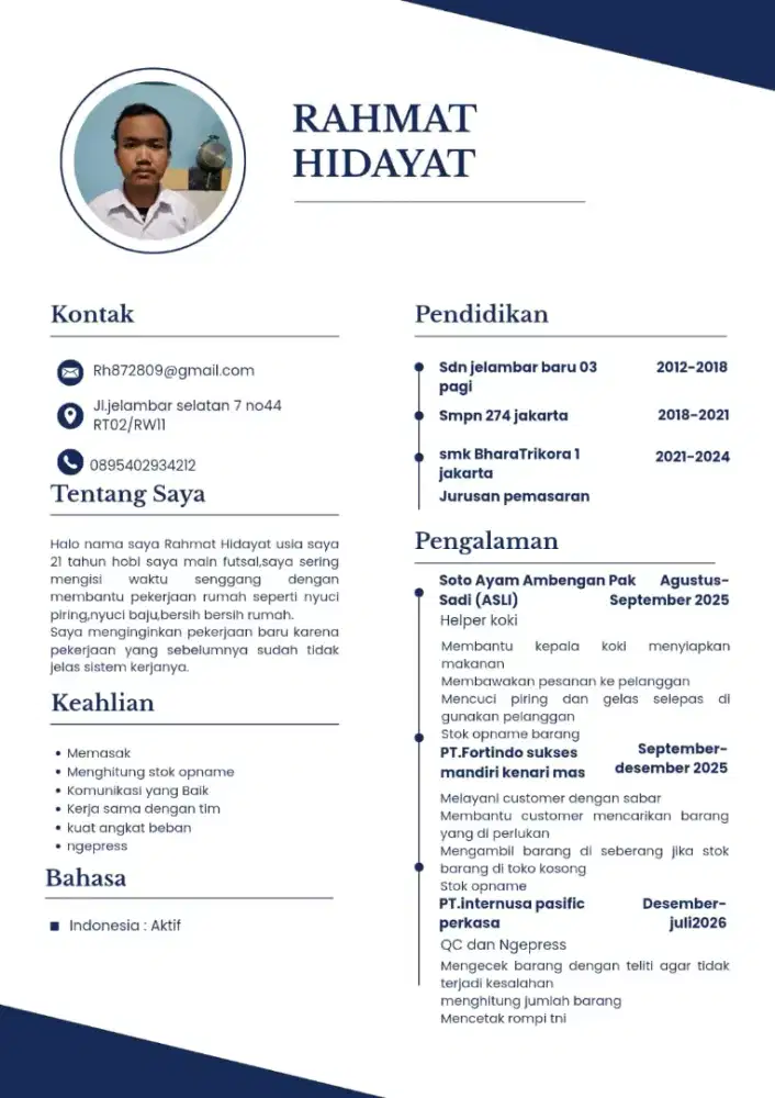 saya mencari pekerjaan baru dan saya siap untuk langsung kerja
