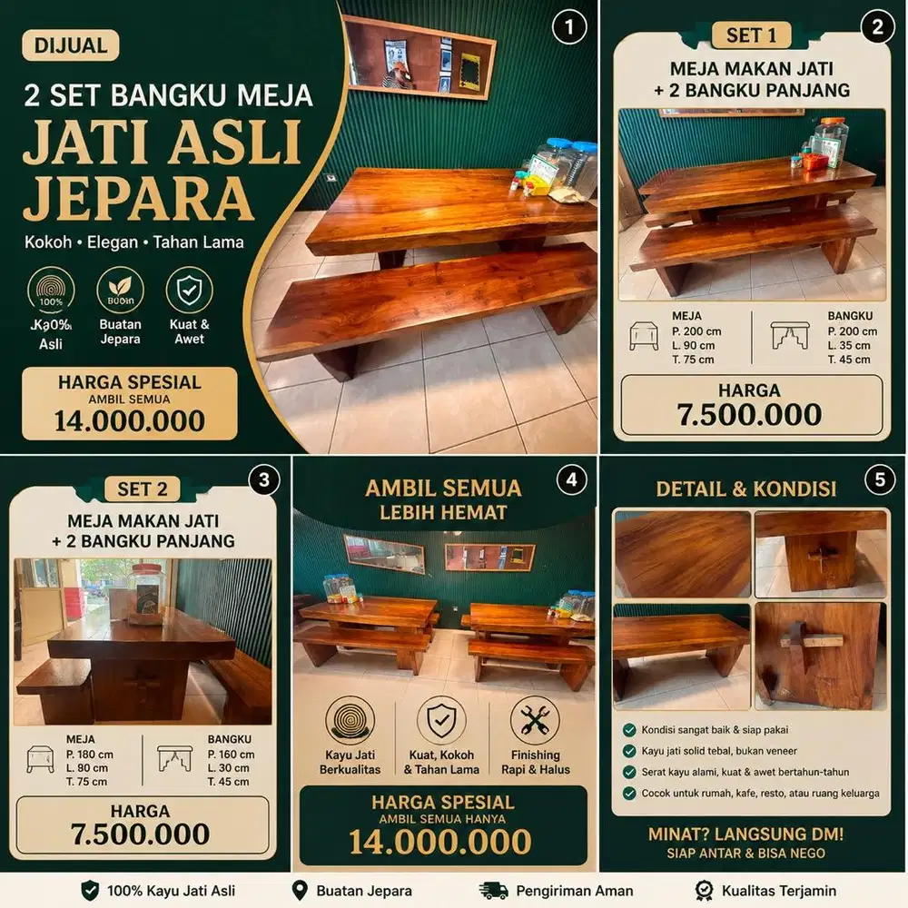(DIJUAL 2 SET MEJA MAKAN JATI ASLI)