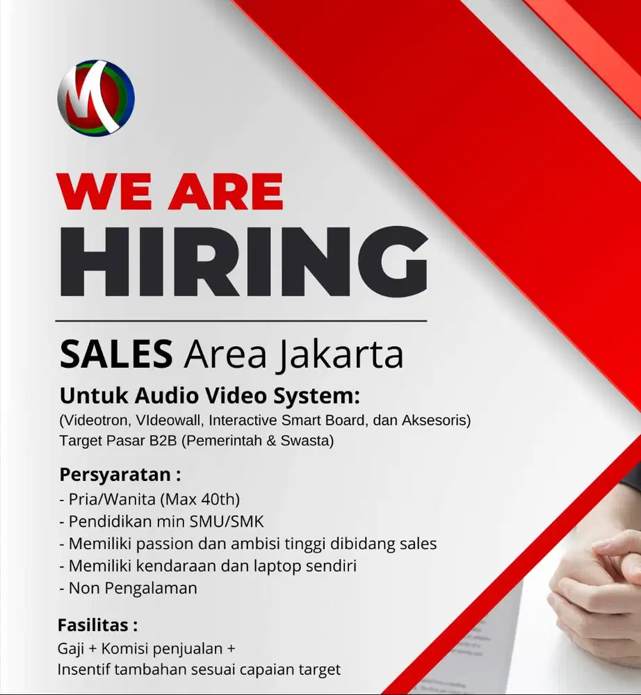 Lowongan kerja SALES untuk pria / wanita.